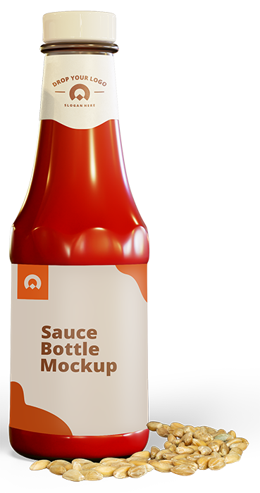 A branded sauce bottle mockup